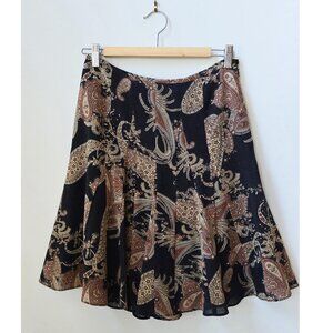 Vintage Anne Klein Paisley Lighweight Wool Skirt: 90s Flared A-Line Godet Size 6